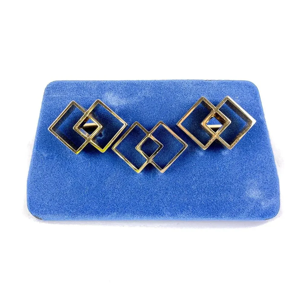 Sarah Coventry Canada Cufflinks Set Men's Tie Tack Open Geometric Gold Tone